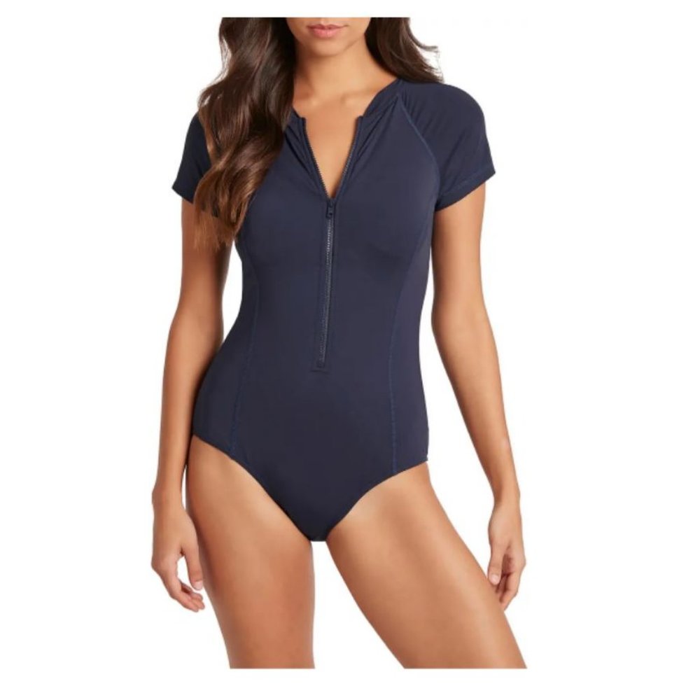 Sea Level Front Zip OnePiece Swimsuit Night Sky Gem